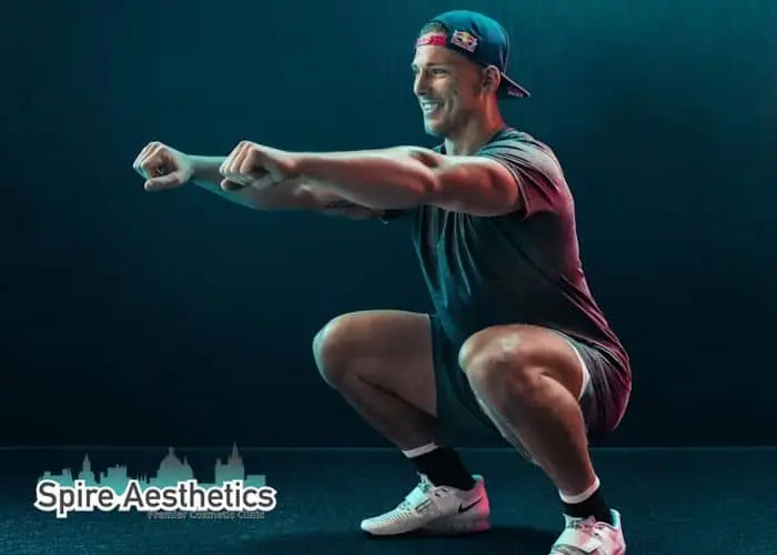 Image of man build leg muscle Tong through exercise